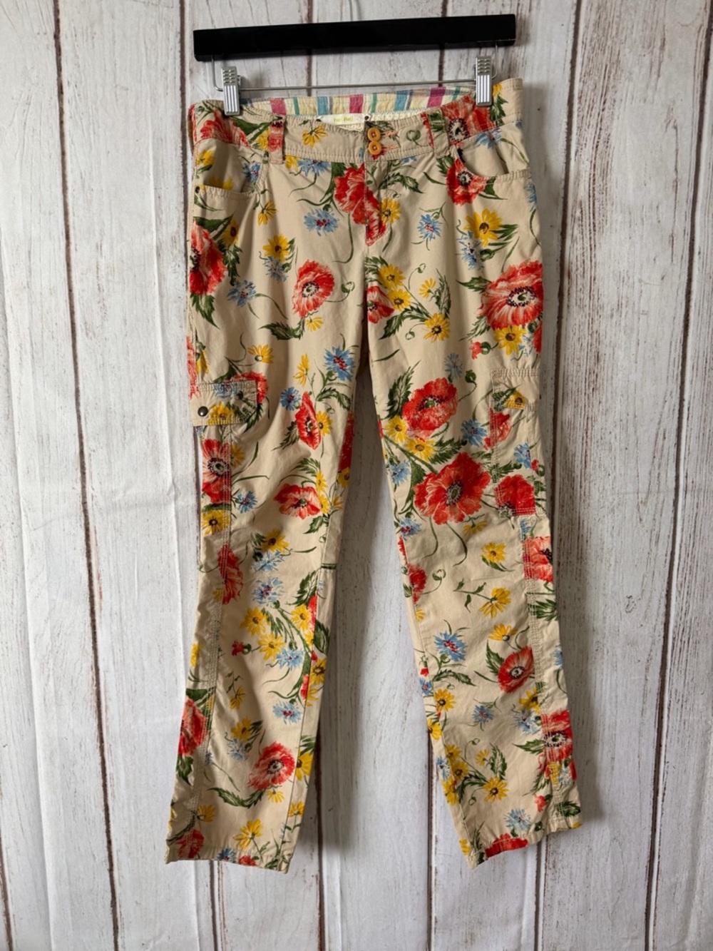 Anthropologie Hei Hei Floral Poppy Print Utility Cargo Pants Size 0